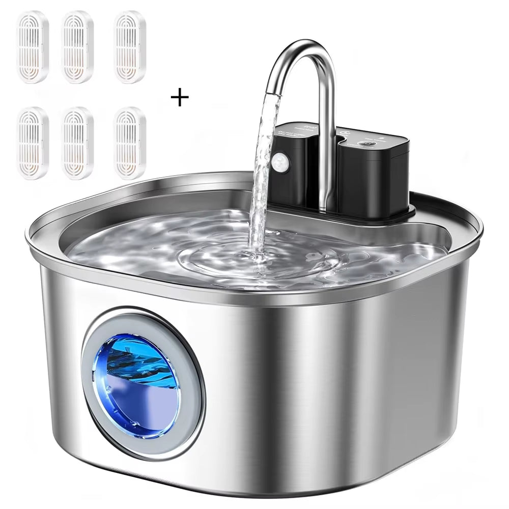3L Stainless Steel Wireless Recharging Sensor Cat Water Fountain Auto Drinking Fountain for Cats Dog Drinker Pet Dispenser Bowl