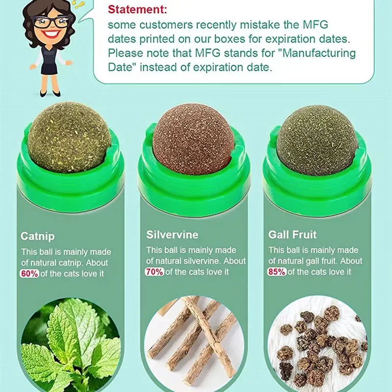 Catnip Cat Wall Stick-On Ball Toy Scratchers Treats Healthy Natural Removes Balls to Promote Digestion Cat Grass Snack