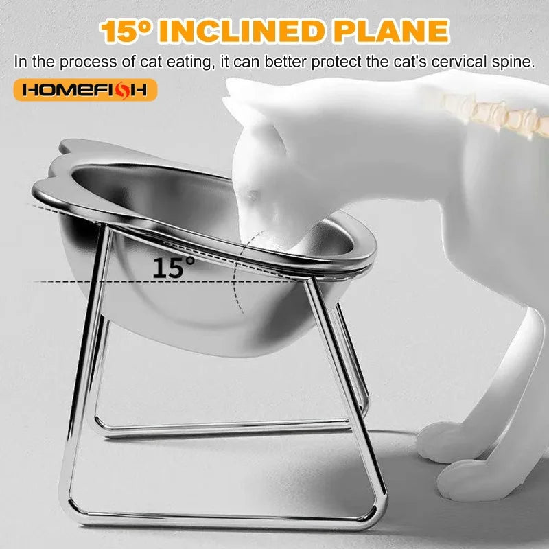 Stainless Steel Pet Bowl Slanted anti Cervical Spondylosis for Cats and Dogs Dual Use Feeder