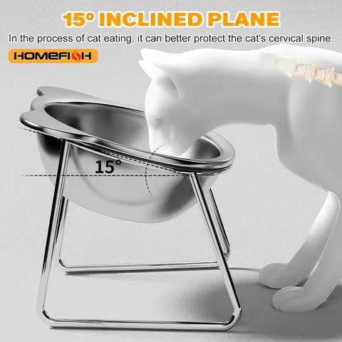 Stainless Steel Pet Bowl Slanted anti Cervical Spondylosis for Cats and Dogs Dual Use Feeder