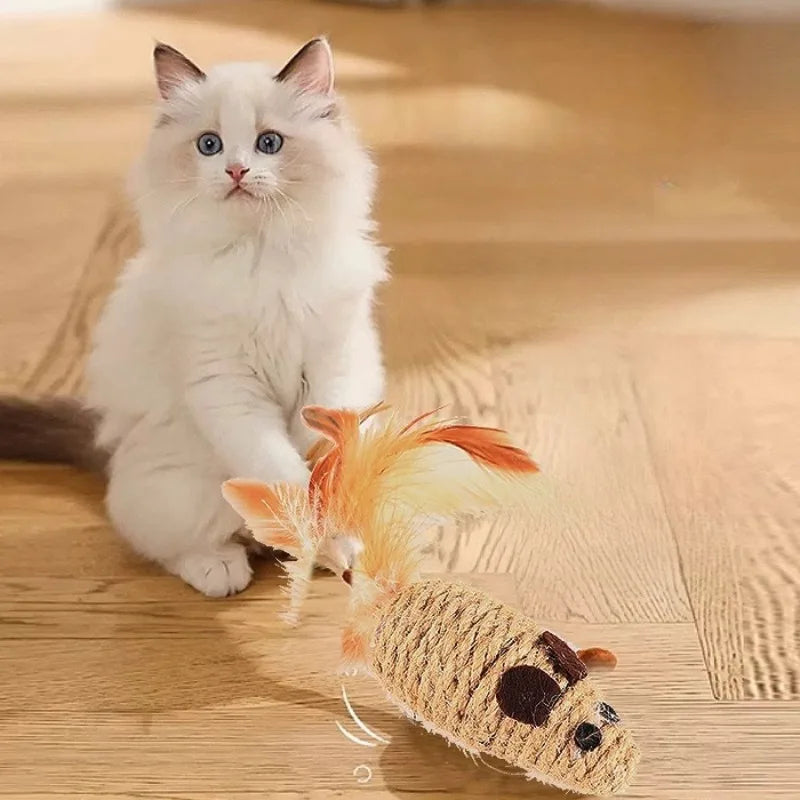 Sisal False Mouse Cat Toy Bite Resistance Stuffed Toy Interactive Cat Toy Simulation Mice Kitten Self-Playing Toy Pet Supplies