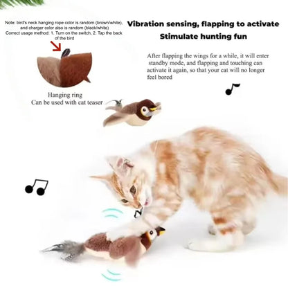 Pet Plush Toy Bite Resistant Flapping Bird Simulated Sparrow Cat Self Entertainment Toy