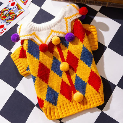 Dog Clown Sweater Clothing Halloween Cute Funny Crazy Circus Sweater Hat Warm Quirky Dogs Cat Set Autumn Winter Clothes Dress