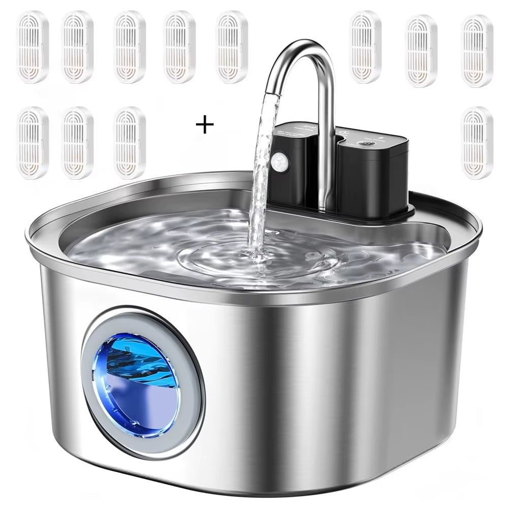 3L Stainless Steel Wireless Recharging Sensor Cat Water Fountain Auto Drinking Fountain for Cats Dog Drinker Pet Dispenser Bowl