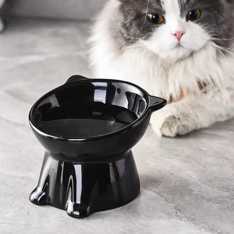 15° Tilted Elevated Cat Bowl Plastic Raised Cat Food Bowl Anti-Vomiting Neck Protection Anti-Tip Pet Feeding Bowl for Cats Kitte