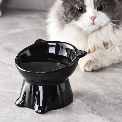 15° Tilted Elevated Cat Bowl Plastic Raised Cat Food Bowl Anti-Vomiting Neck Protection Anti-Tip Pet Feeding Bowl for Cats Kitte
