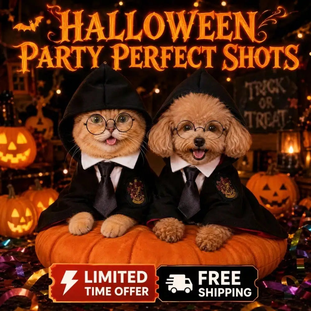 Spooky Halloween Dog Hooded Cape – Horror & Gothic Wizard Costume with Black Tie and Glasses, Adjustable Size