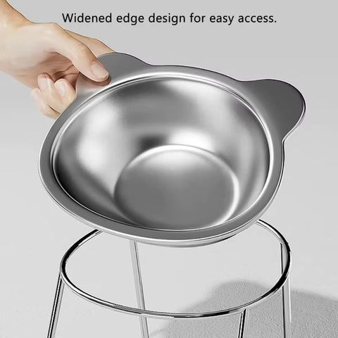 ‌304 Stainless Steel Raised Cat Bowl with 15° Elevated Design Tilted Neck Guard Healthy Feeding Shatterproof for Cats Puppies