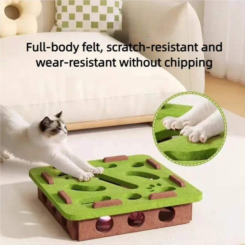 Interactive Cat Maze Toy with Balls, Felt Puzzle Hunting Teaser for Indoor Cats, Keep Cats Busy Relieve Boredom