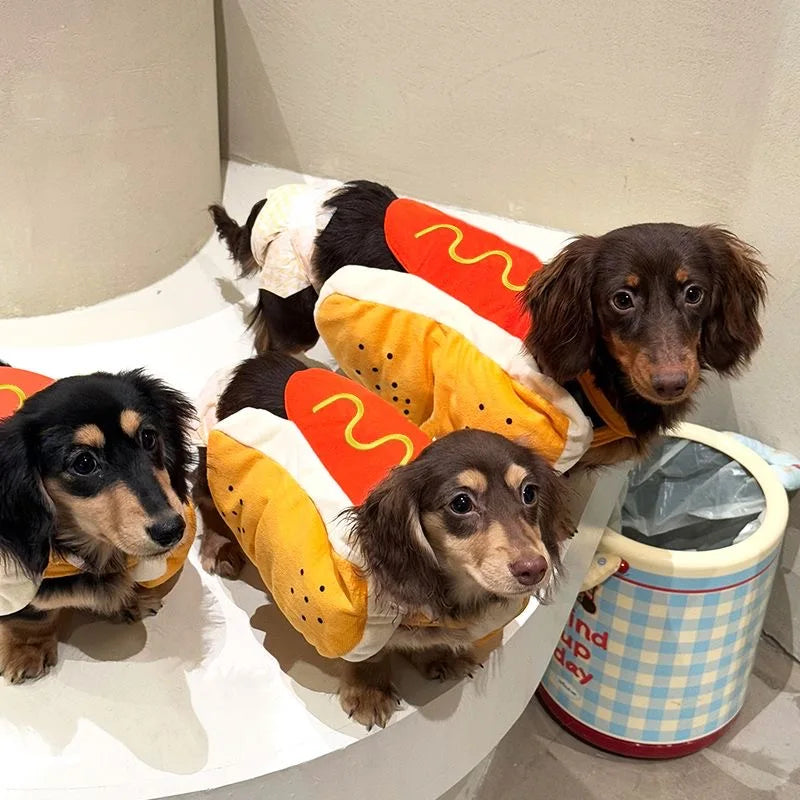 Funny Halloween Dog Costumes Large Small Dogs Cat Hot Dog Shaped Adjustable Pet Clothes Pets Party Costume Suit Bulldog Supplies