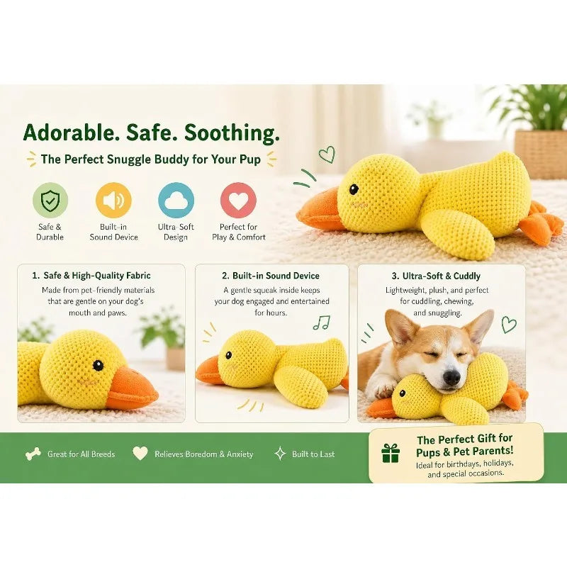 Piece Plush Calming Duck Dog Toy, with Quacking Sound, Emotional Support Soft Chew Toy, Great for for Small Large Dog