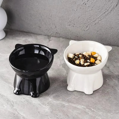 15° Tilted Elevated Cat Bowl Plastic Raised Cat Food Bowl Anti-Vomiting Neck Protection Anti-Tip Pet Feeding Bowl for Cats Kitte
