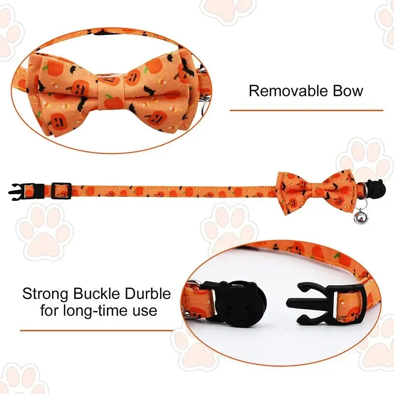 Halloween Pet Collar Elastic Adjustable Dog Tie Kitten Accessories Dog Necklace with Bell Pendant Kitten Collar