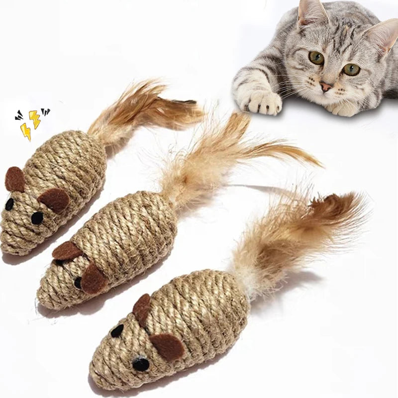 Sisal False Mouse Cat Toy Bite Resistance Stuffed Toy Interactive Cat Toy Simulation Mice Kitten Self-Playing Toy Pet Supplies