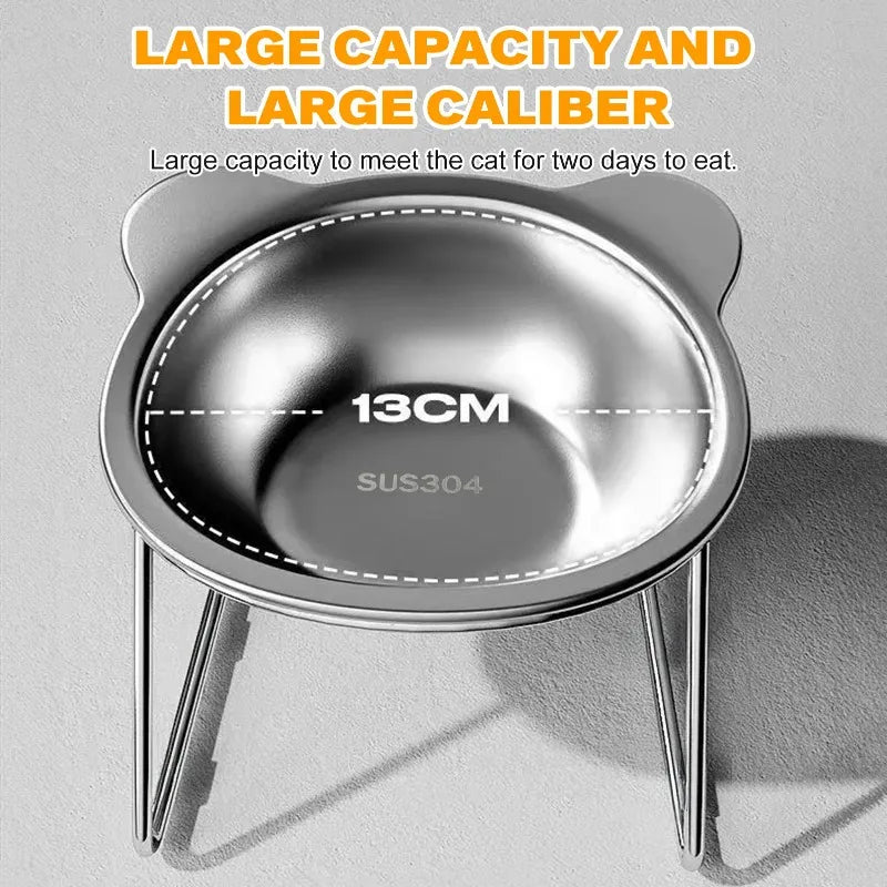Stainless Steel Pet Bowl Slanted anti Cervical Spondylosis for Cats and Dogs Dual Use Feeder