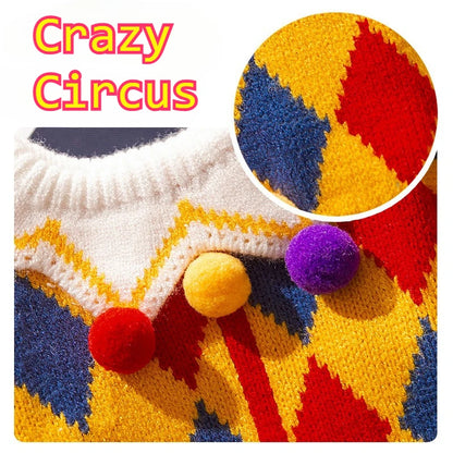Dog Clown Sweater Clothing Halloween Cute Funny Crazy Circus Sweater Hat Warm Quirky Dogs Cat Set Autumn Winter Clothes Dress