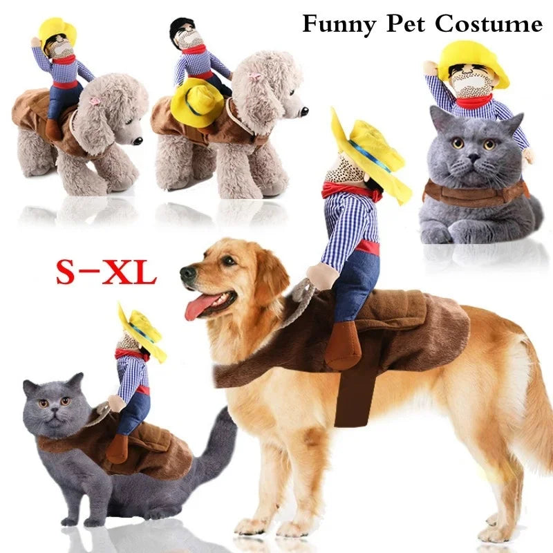 Practical Dog Cowboy Rider Suit with Matching Hat Pet Cosplay Clothes Halloween Xmas Puppy Festival Party Costume Accessory