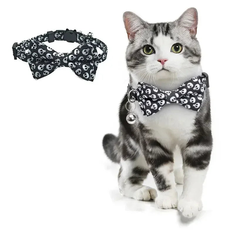 Halloween Pet Collar Elastic Adjustable Dog Tie Kitten Accessories Dog Necklace with Bell Pendant Kitten Collar