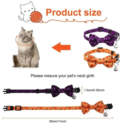 Halloween Pet Collar Elastic Adjustable Dog Tie Kitten Accessories Dog Necklace with Bell Pendant Kitten Collar
