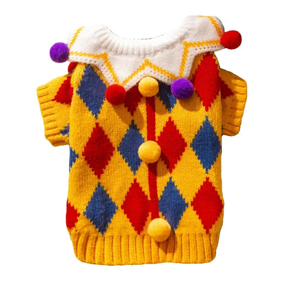 Dog Clown Sweater Clothing Halloween Cute Funny Crazy Circus Sweater Hat Warm Quirky Dogs Cat Set Autumn Winter Clothes Dress