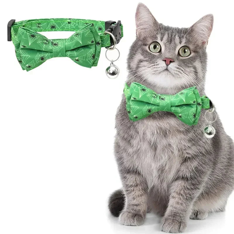 Halloween Pet Collar Elastic Adjustable Dog Tie Kitten Accessories Dog Necklace with Bell Pendant Kitten Collar