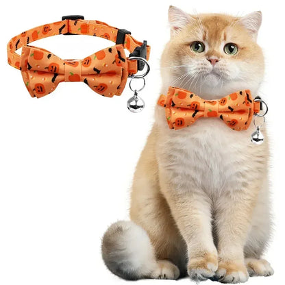 Halloween Pet Collar Elastic Adjustable Dog Tie Kitten Accessories Dog Necklace with Bell Pendant Kitten Collar