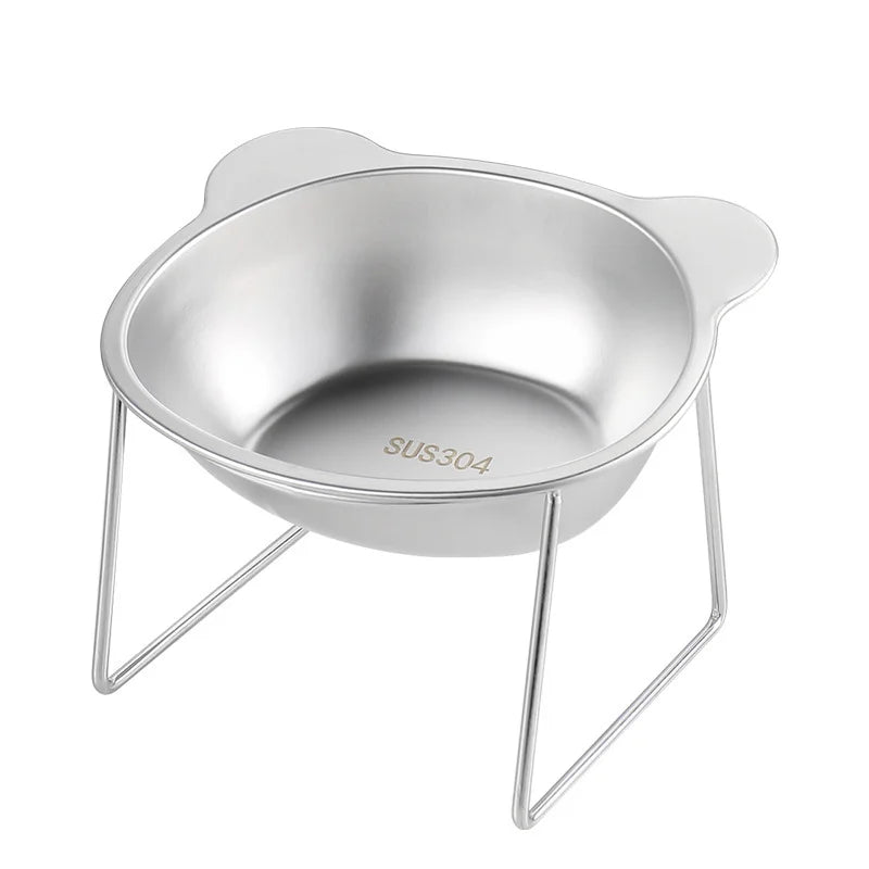 Stainless Steel Pet Bowl Slanted anti Cervical Spondylosis for Cats and Dogs Dual Use Feeder