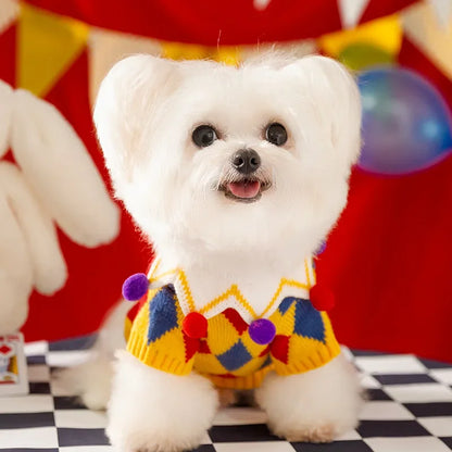 Dog Clown Sweater Clothing Halloween Cute Funny Crazy Circus Sweater Hat Warm Quirky Dogs Cat Set Autumn Winter Clothes Dress