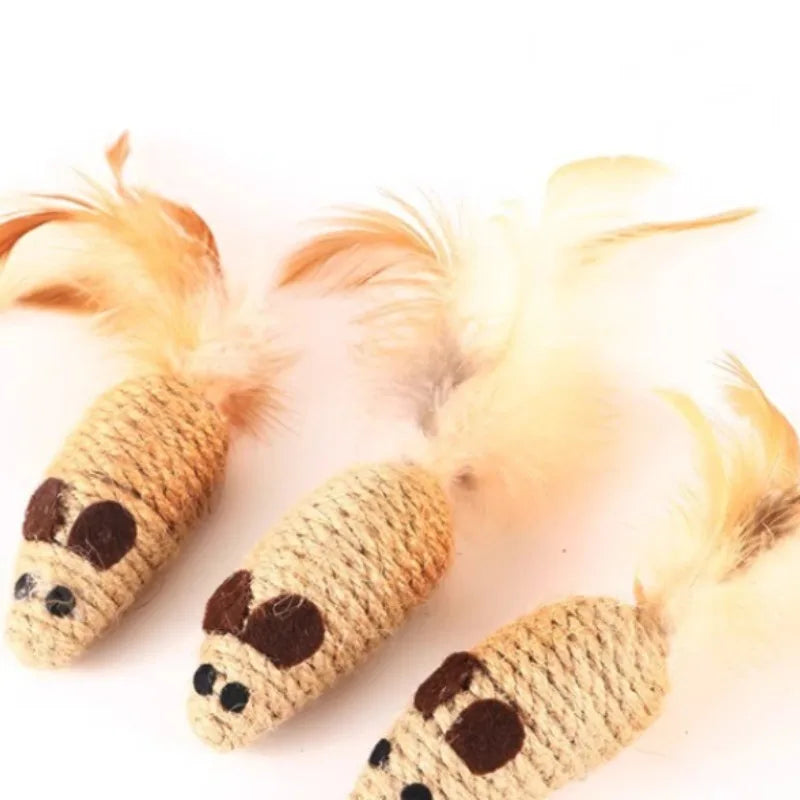 Sisal False Mouse Cat Toy Bite Resistance Stuffed Toy Interactive Cat Toy Simulation Mice Kitten Self-Playing Toy Pet Supplies