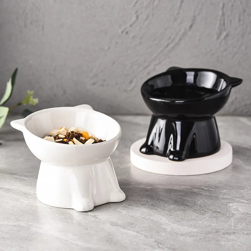 15° Tilted Elevated Cat Bowl Plastic Raised Cat Food Bowl Anti-Vomiting Neck Protection Anti-Tip Pet Feeding Bowl for Cats Kitte