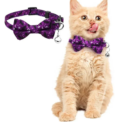 Halloween Pet Collar Elastic Adjustable Dog Tie Kitten Accessories Dog Necklace with Bell Pendant Kitten Collar