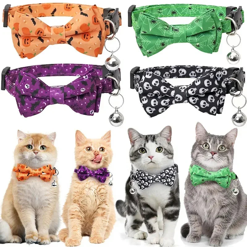 Halloween Pet Collar Elastic Adjustable Dog Tie Kitten Accessories Dog Necklace with Bell Pendant Kitten Collar