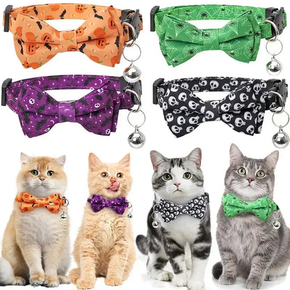 Halloween Pet Collar Elastic Adjustable Dog Tie Kitten Accessories Dog Necklace with Bell Pendant Kitten Collar
