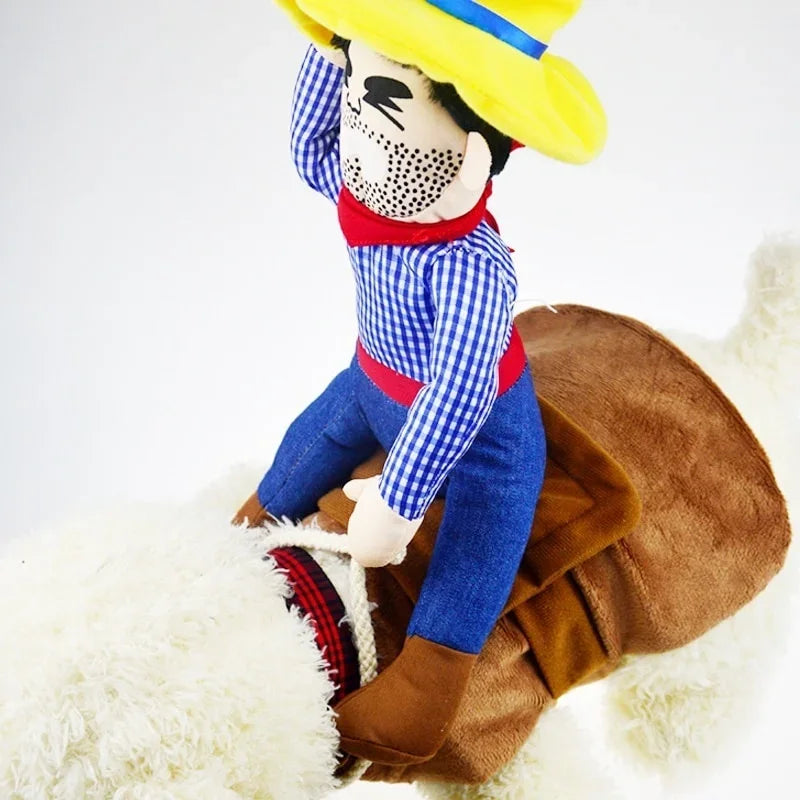 Practical Dog Cowboy Rider Suit with Matching Hat Pet Cosplay Clothes Halloween Xmas Puppy Festival Party Costume Accessory